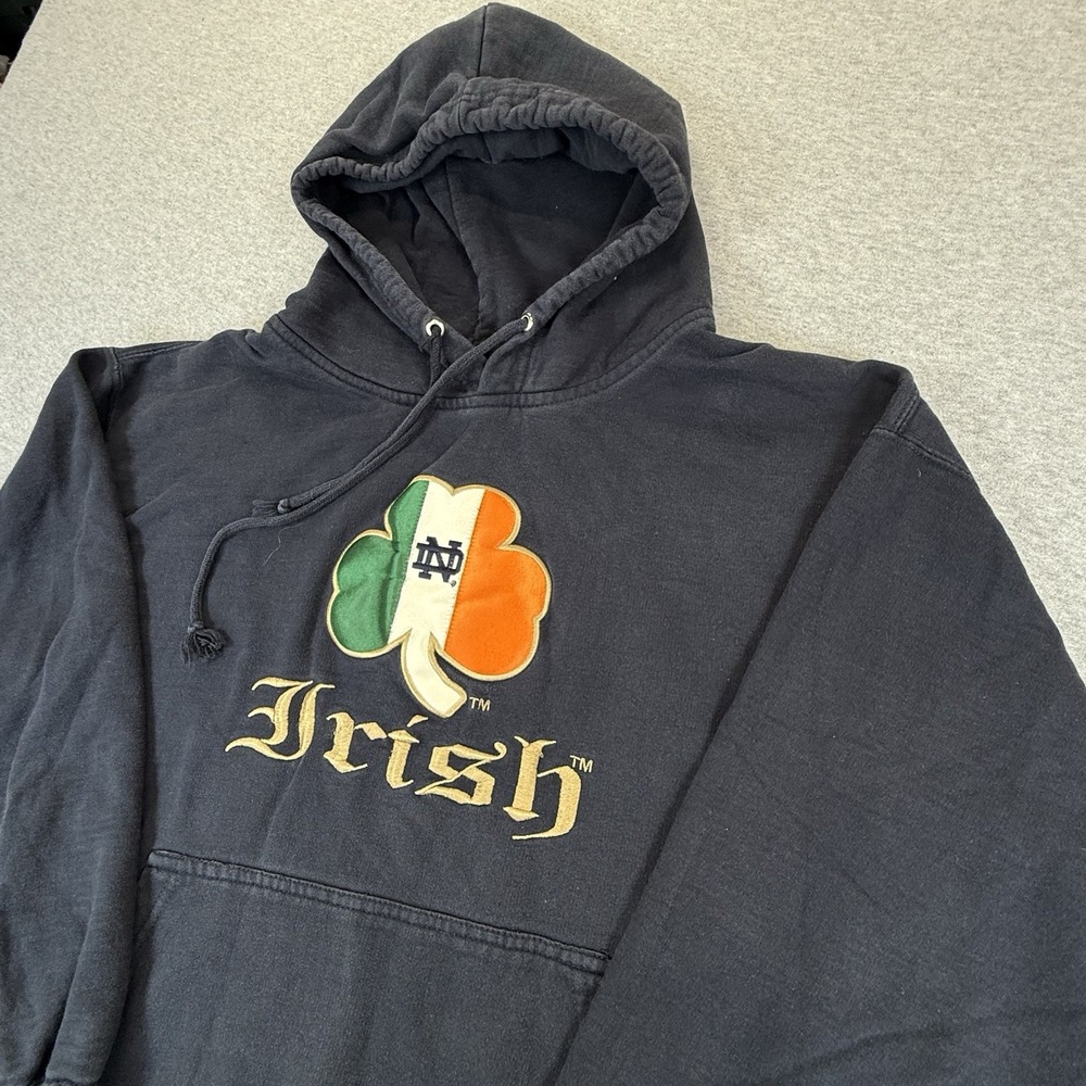 MV Sport Notre Dame Stitched Hoodie St. Patrick's Day Clover Black XXL